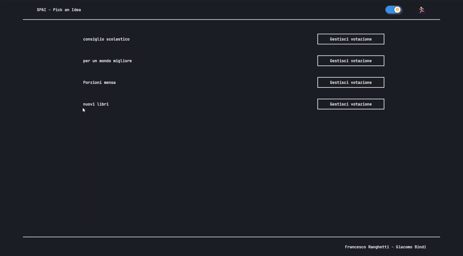 Admin panel for managing open votes